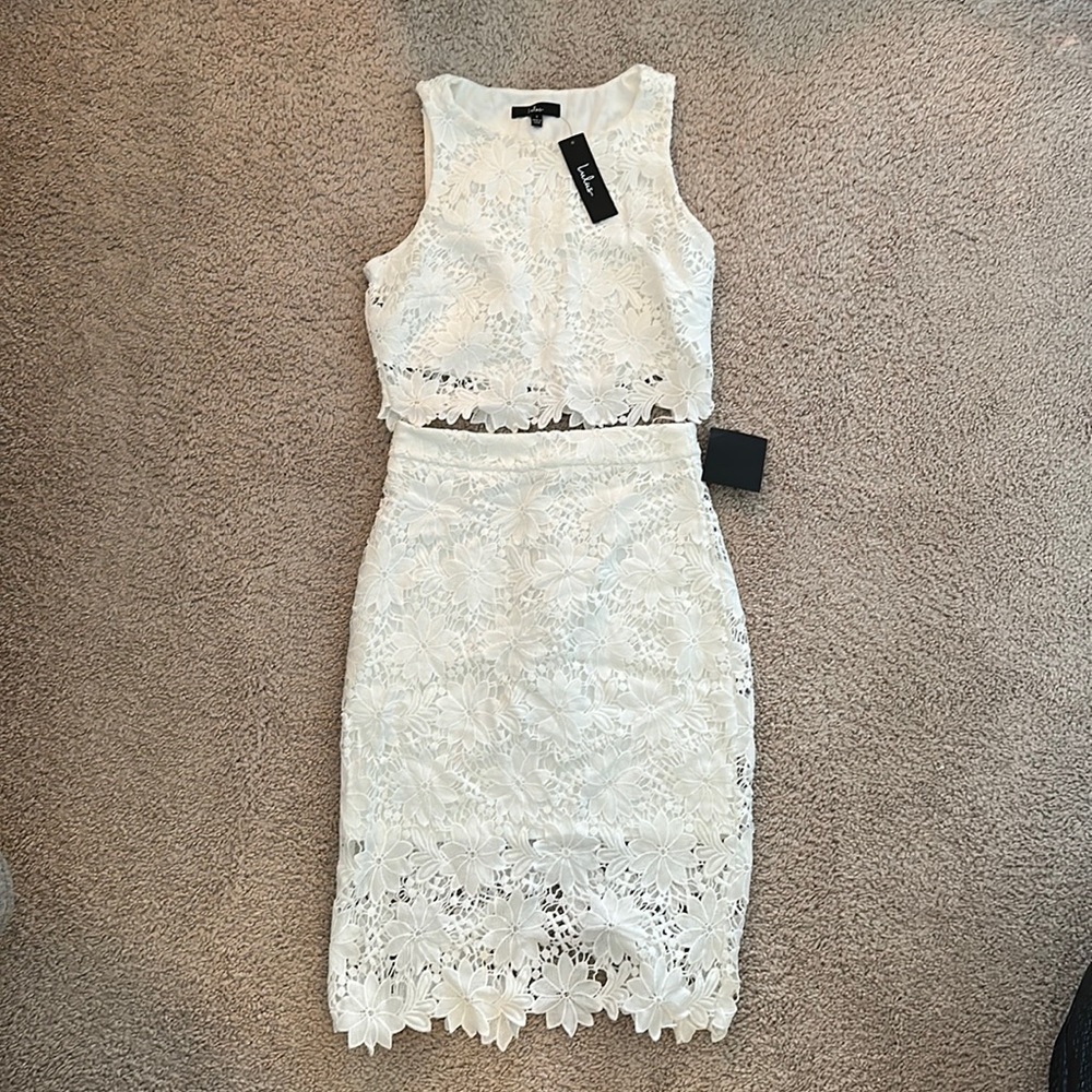 Never worn!! Bridal- Two piece white lace set